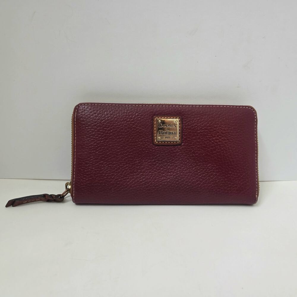 Dooney Bourke Red Pebbled Leather Large Zip Around Clutch Wallet Pockets